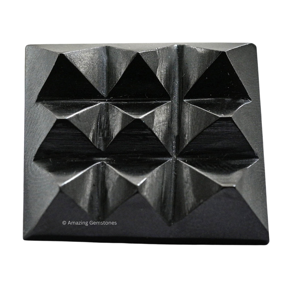 Amazing Gemstone Shungite Crystal Pyramid with 9 Pyramid Plate Bottom - 1" Mini Pyramid Figurine of Natural Stone Pyramid for Meditation, Reiki, Chakra Balancing Vastu Pooja and Crystal Grids