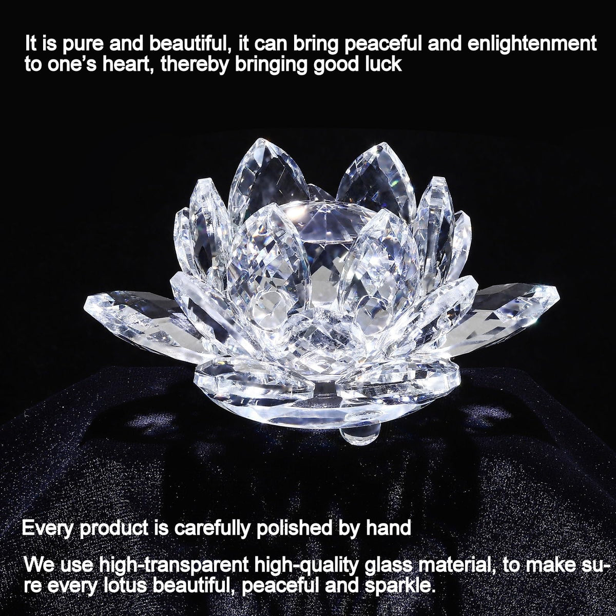 TENGFENG Sparkle Crystal Lotus Flower - 4'' Hue Reflection Clear Crystal Lotus for Feng Shui Home Decor Sun Catcher Ornaments or Paper Weight with Gift Box (100MM) Transparent