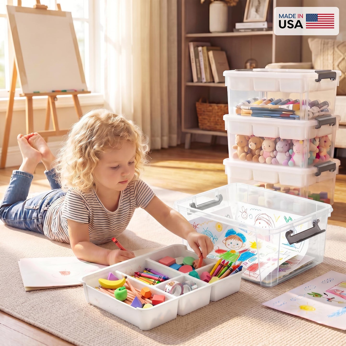 Citylife 17 QT Plastic Storage Box with Removable Tray Craft Organizers and Storage Clear Storage Container for Organizing Bead, Tool, Sewing, Playdoh