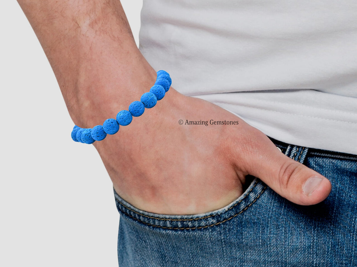 Amazing Gemstone Crystal Bracelet for Women Men's Gifts - Protection Healing Crystal Bracelet - 8mm Gemstone Beaded Stretchable Bracelet Pulseras Para Hombres Mujer Stocking Stuffers Mothers Day Gift (Blue Lava)