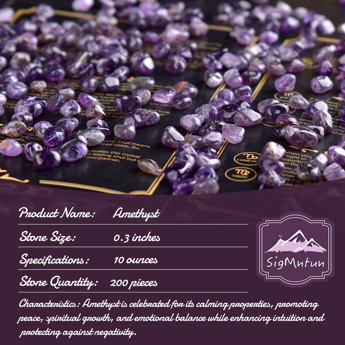 SigMntun Polished Amethyst Crystal Chips 200 Pcs - 0.3" 10 oz Tumbled Stone Chips Crushed Sea Glass Stones Healing Reiki Crystal Making Home Decoration
