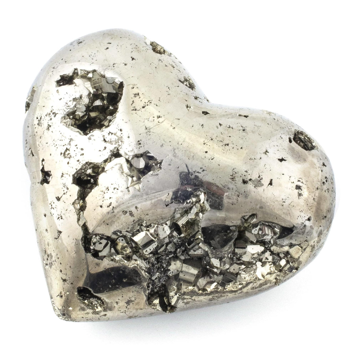 KALIFANO Pyrite Heart Cluster - High Energy Iron Piedra Pirita with Healing Properties (Information Card) Fools Gold Rock Reiki Crystal Carving Used for Increased Willpower and Manifestation