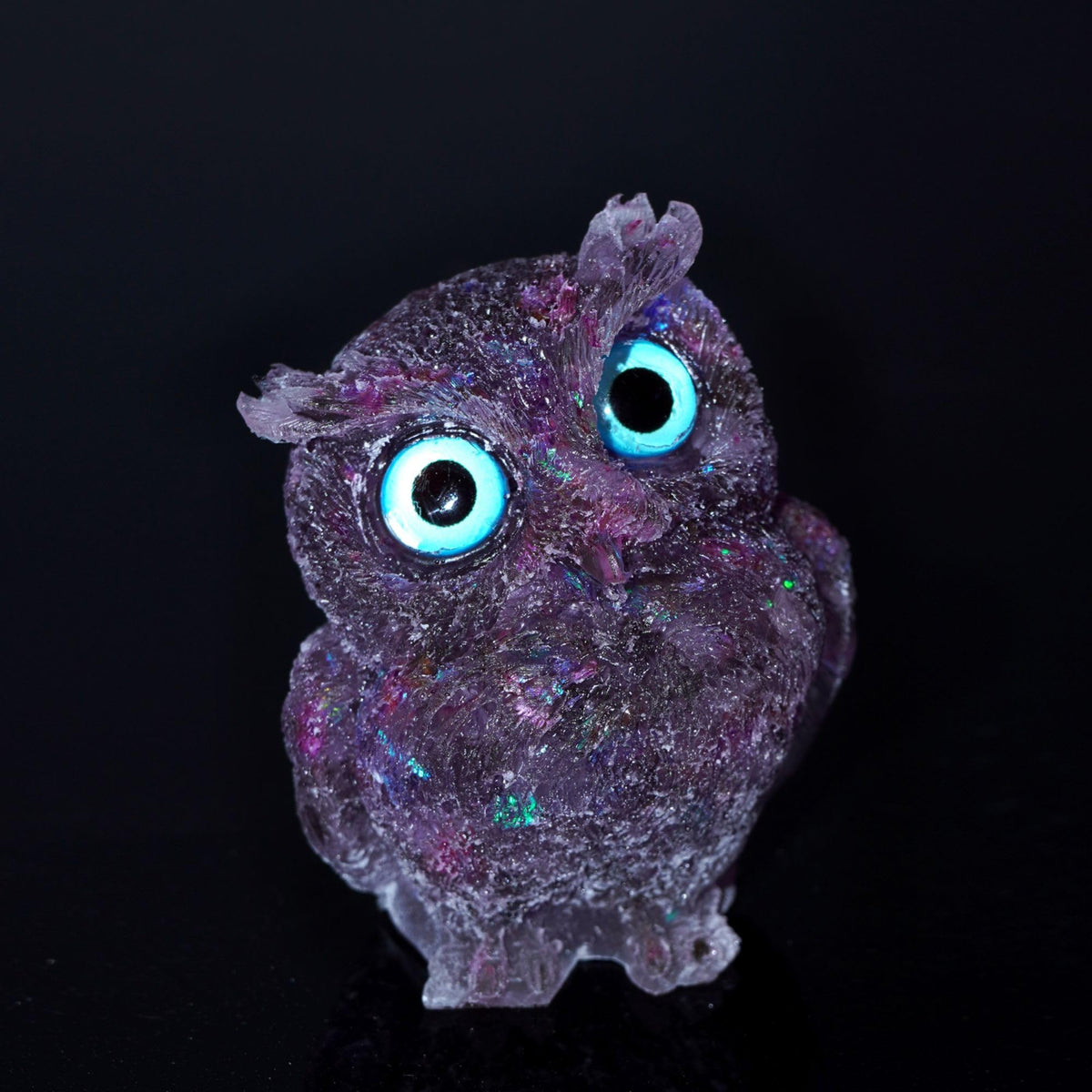 OwMell Owl Statue Tumbled Stone Gemstone Owl Figurine Home Decor Shelf Decor 2.5" - Amethyst