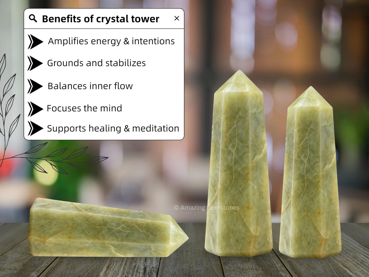 Amazing Gemstone Yellow Aquamarine Crystal Towers - Natural Healing Crystal Point Obelisk for Reiki Healing and Crystal Grid (2" to 3" Inch)