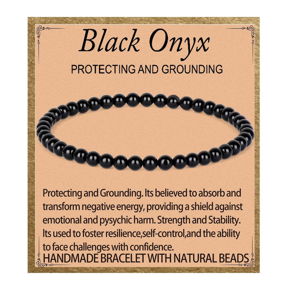 LPBeads Handmade Natural Gemstone Stretch Elastic 4m Black Onyx Bracelet Healing Crystal Round Stone Beads Jewelry Gifts for Women Men