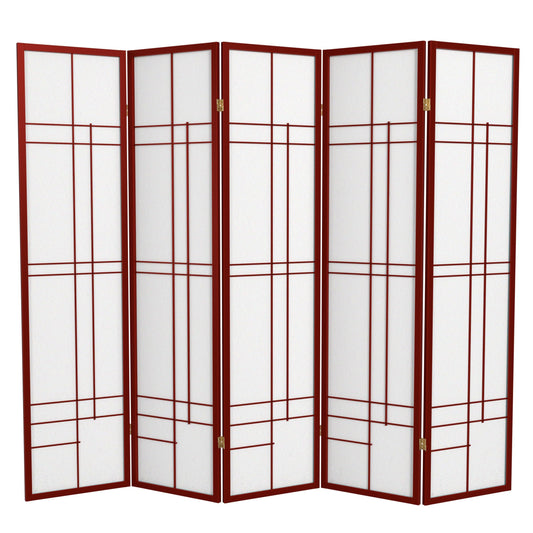 Red Lantern 6 ft. Tall Eudes Shoji Screen - Rosewood - 5 Panels