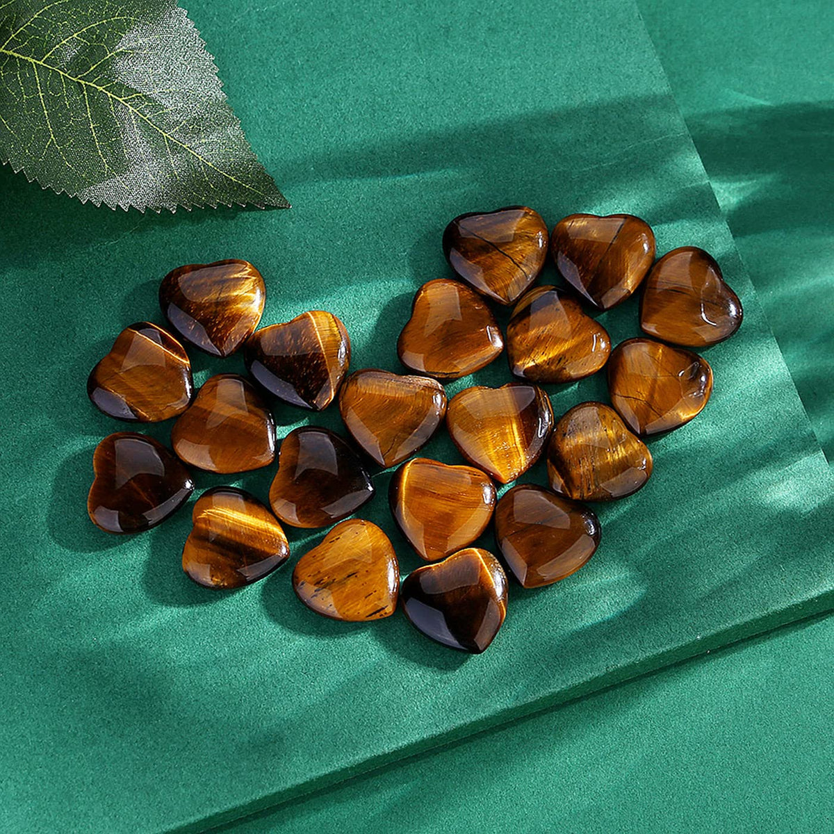 QINJIEJIE 20PCS Tiger Eye Thick Heart Crystals Stones Natural Love Shaped Gemstones Pocket Quartz Crystal Bulk Polished Thumb Stones Set Worry Stone Reiki Energy Balancing Meditation Mini Gift