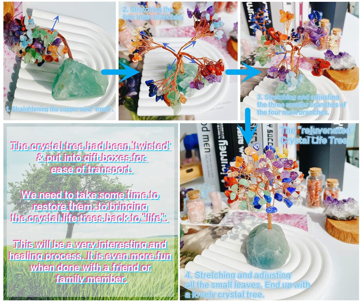 QINJIEJIE Opal Healing Crystals Tree of Life Decor - Natural Crystal Stone Reiki Gemstone White Opalite Base Copper Wire Home Office Decorations Spiritual Feng Shui Gift