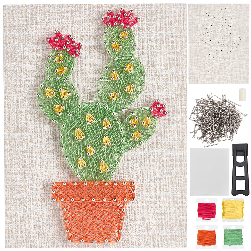 WEBEEDY DIY String Art Kit for Adults Beginners, DIY Cactus Nail String Craft Kit, Include All Necessary Accessories and Frame, Creative Craft Kits Home Wall Decorations Unique Gift