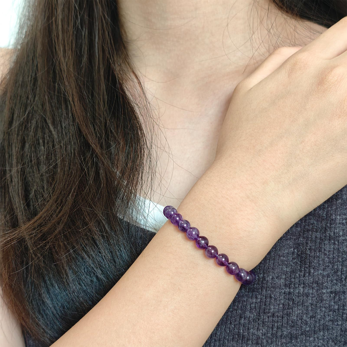 CHCCOYE 6mm Natural Healing Gemstone Bracelet Handmade Yoga Stretch Elastic Bracelet Stress Relief Crystal Jewelry for Men and Women (6mm, Amethyst)