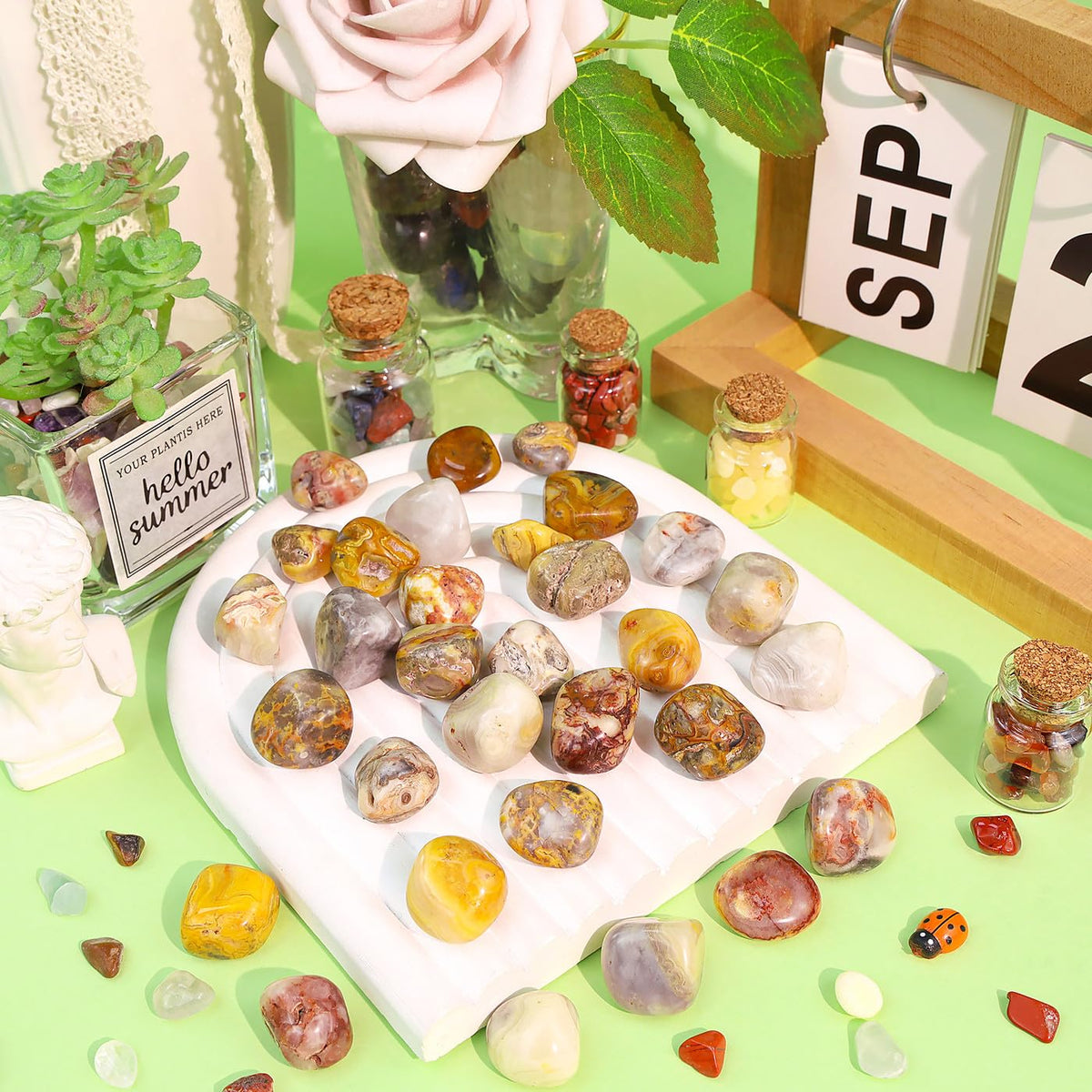 DUQGUHO Crazy Lace Agate Crystals Healing Crystal Stones Set Natural Crystals Bulk Irregular Stones 0.45 lbs