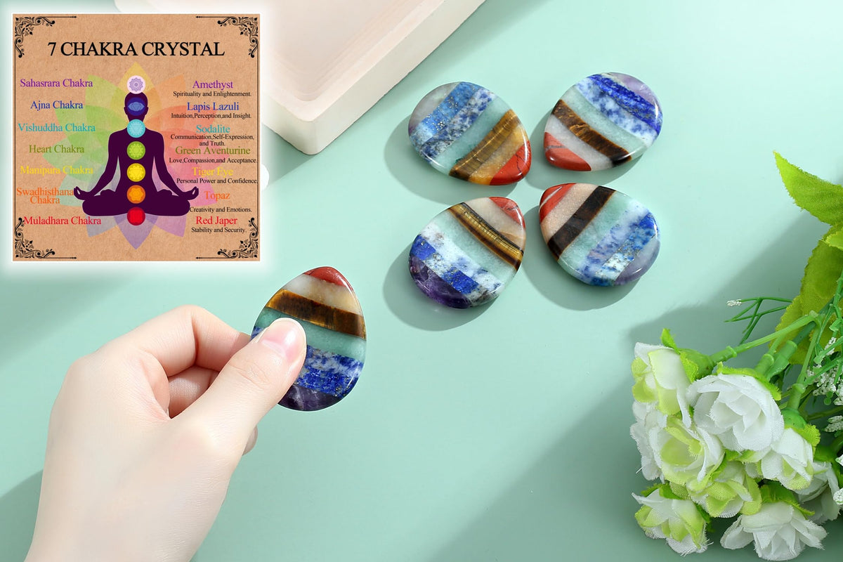 NUKAYAI Thumb Worry Stone for Anxiety 7Chakra Teardorp Crystals Healing Stones Meditation Accessories Calm Mental Health Gifts Real Natural Hand Carved Spiritual Decor Anxiety Depression Relief Items