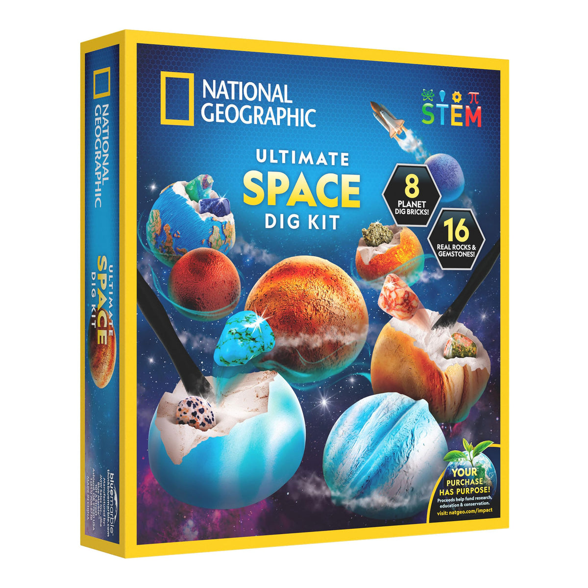 National Geographic Ultimate Space Gemstone Dig Kit – 8 Planet-Shaped Bricks with 16 Real Rock & Gemstone Specimens, Gems for Kids, Excavation Digging Activity, Gem Mining Kit
