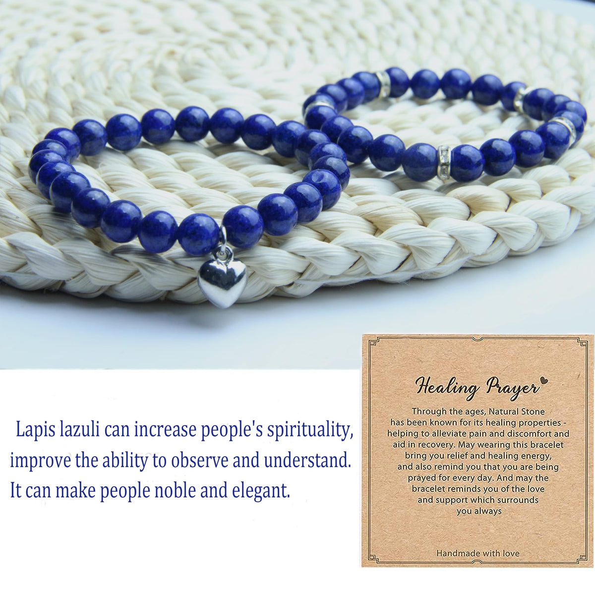GDLKPYHS Healing Bracelets for Women - Lapis Lazuli Bracelet - Healing Prayers Crystal Bracelet, 8mm Natural Stone Stress Relief Yoga Beads Get Well Soon Gifts