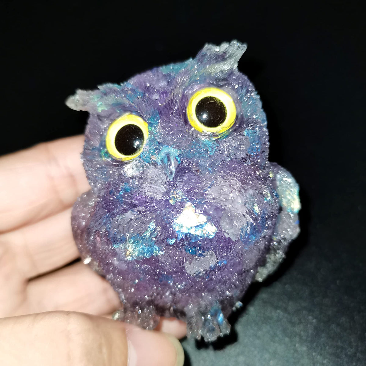 Reyife Hand-Carved Natural Crystal Owl Statue Reiki Healing Gemstone Animal Figurines Home Office Car Decoration The Best Gifts 2.4 inches