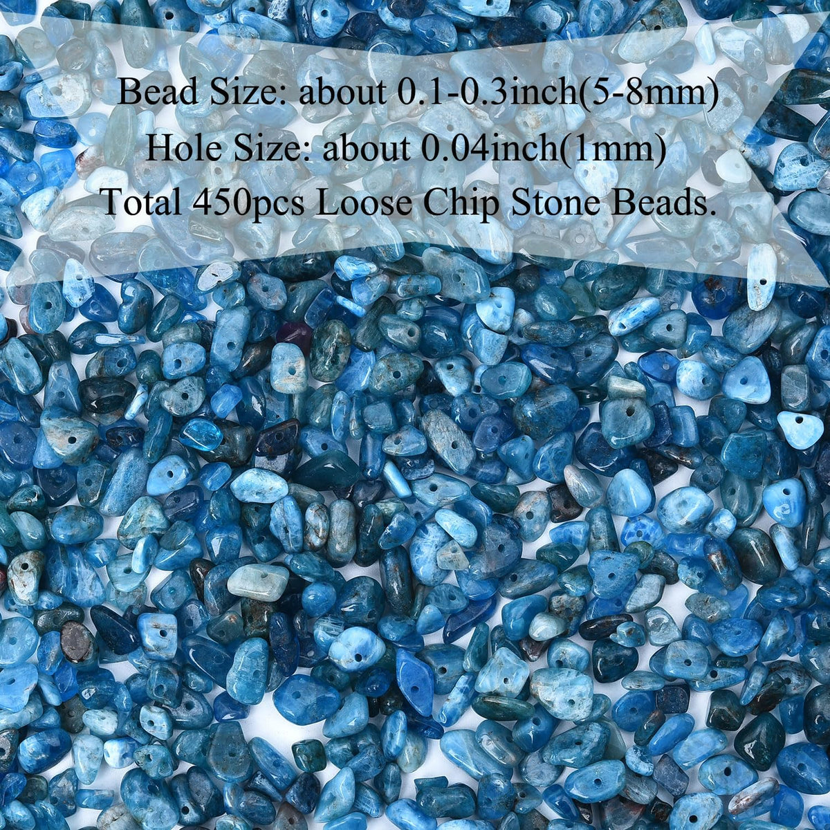Natural Chip Stone Beads 450pcs Blue Apatite Chips 5-8mm Genuine Real Irregular Healing Crystal Rocks Hole Drilled DIY Loose Gemstone Beads for Jewelry Making Bracelet Earrings Necklace Crafting