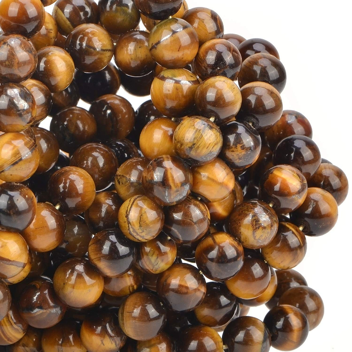 80Pcs Natural Crystal Beads Stone Gemstone Round Loose Energy Healing Beads with Free Crystal Stretch Cord for Jewelry Making (Yellow Tiger Eye, 10mm)