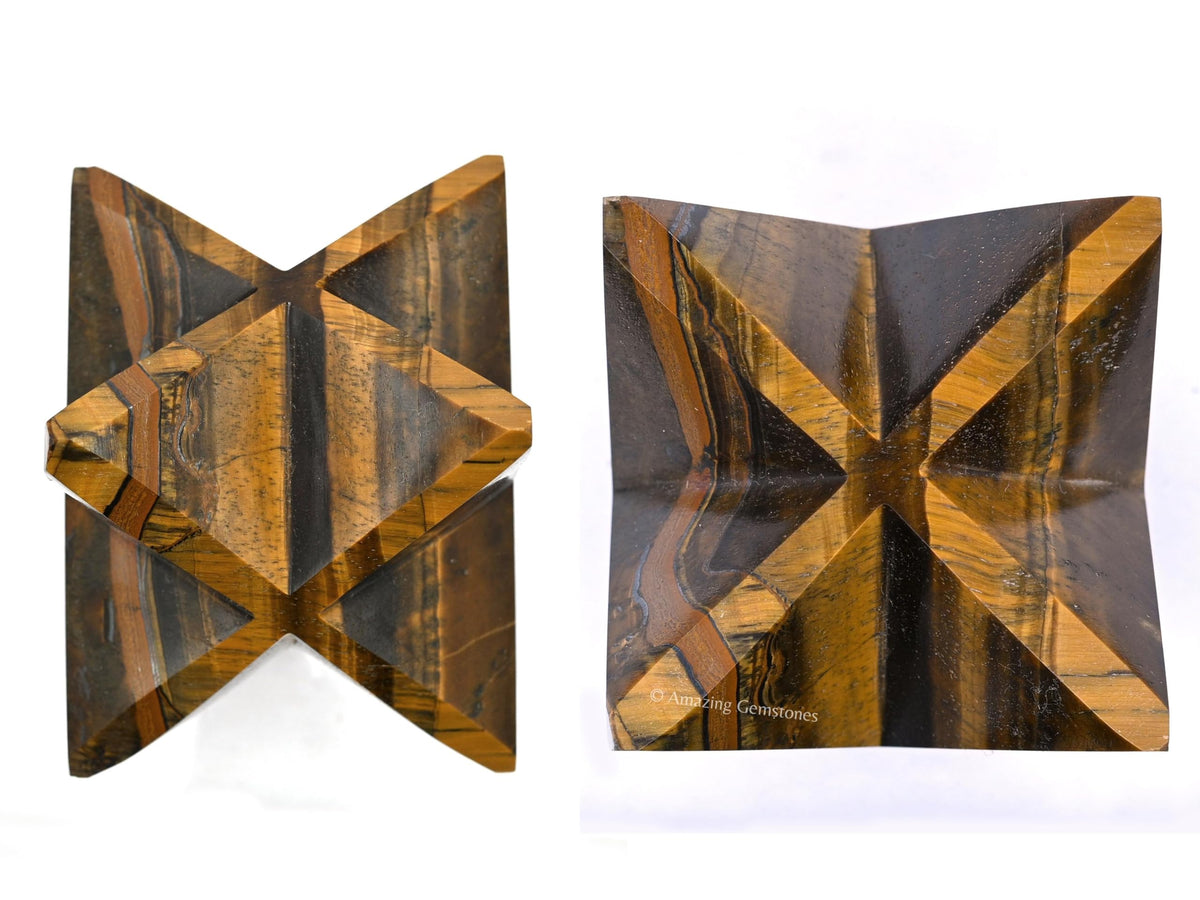 Amazing Gemstone Tiger Eye Merkaba Crystal - 1.5 Inches Metaphysical Merkaba Star for Meditation - Energetic Tetrahedron Crystal and Healing Stones and Healing (35-40mm)