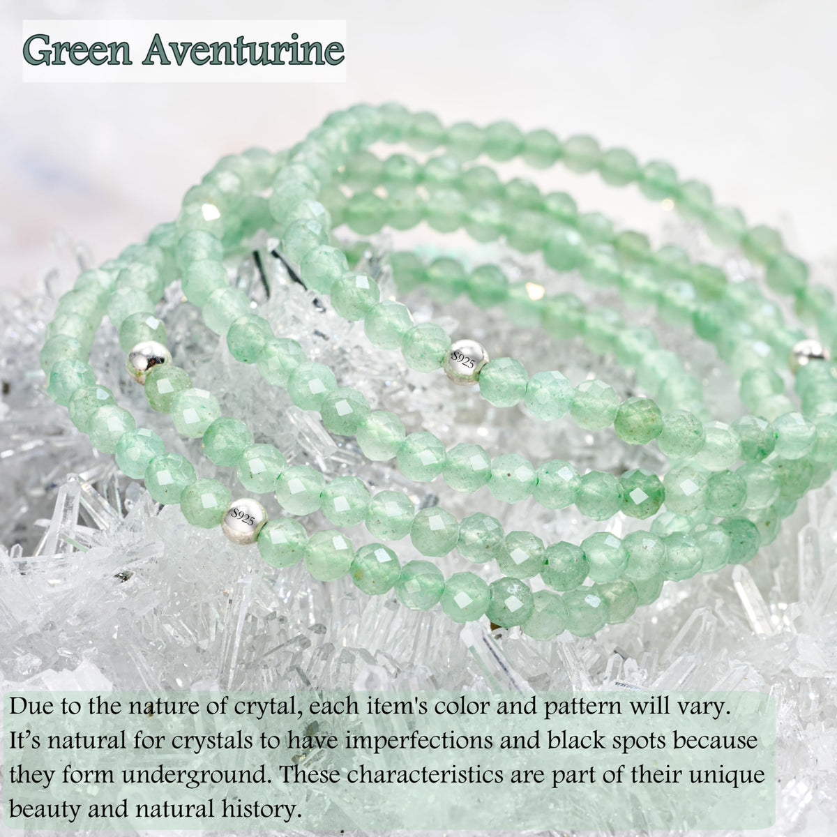Farfume Green Aventurine - Good Luck Stone - Beaded Bracelets for Women,Handmade Natural Stone 4mm Beads 925 Sterling Silver Stretch Bracelets, Chakra Crystal Gemstone Jewelry Gifts for Mom
