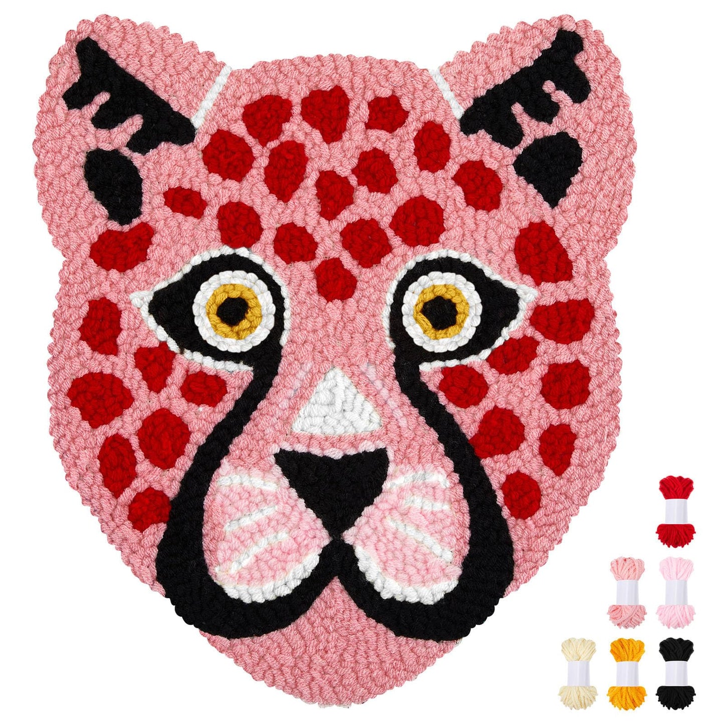 Preboun Leopard Punch Needle Kit, Punch Needle Embroidery Kit for Beginners Adults, 11.8''x11.8'' Punch Needle Set Including Yarns Tools, DIY Punch Needle Kit for Wall Decorations and Seat Cushions