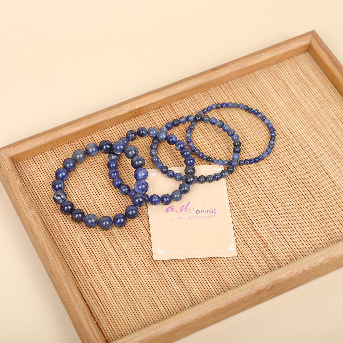 AD Beads Handmade Gemstone Stretch Elastic Bracelet Crystal Healing Reiki Nature's Beauty and Spiritual Essence Unisex (4mm, Blue Sodalite)