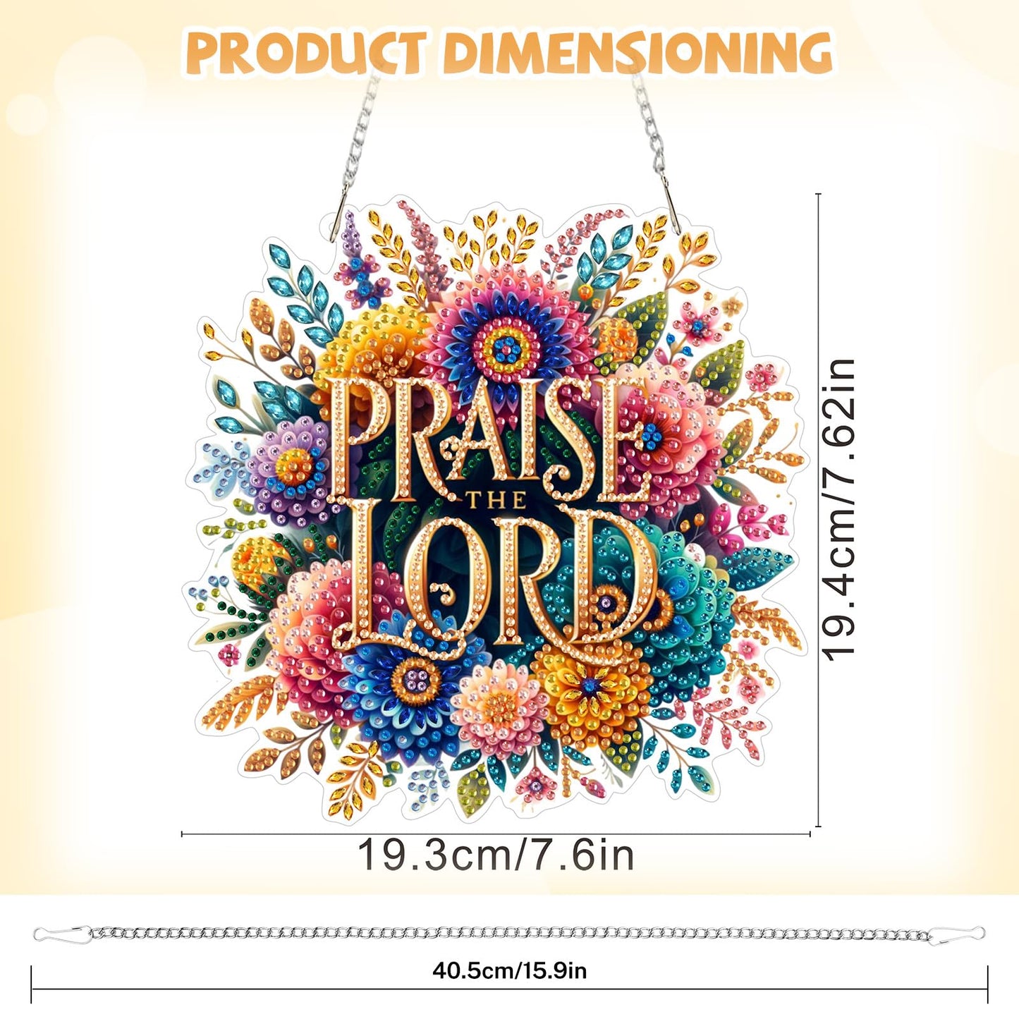 Bowetile Praise The Lord Diamond Art Hanging Kits for Adults, Diamond Art Suncatchers Easter, 5D Special Shape Diamond Painting Pendant Window Ornament Gifts for Home Wall Garden Decor