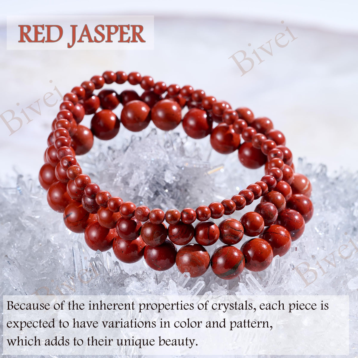 Bivei Red Jasper-Strong Base-4mm Beaded Bracelets for Women Handmade Semi Precious Natural Stone Stretch Elastic Jewelry Yoga Protection Gifts
