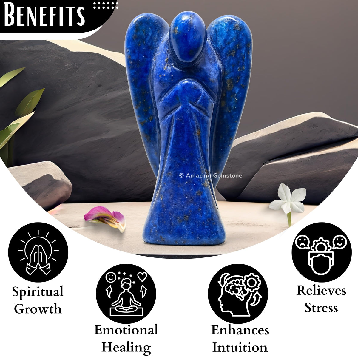 Amazing Gemstone Lapis Lazuli Angel - Lapis Lazuli Crystal Angel and Pocket Guardian Angel Crystal Figurines (1.5 inches)