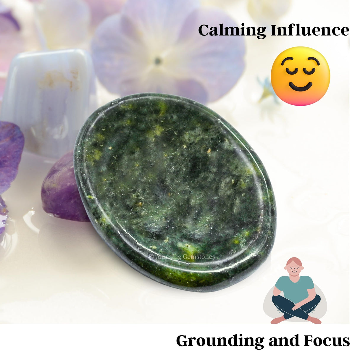Amazing Gemstone Green Jade Worry Stone Crystals and Healing Stones - Worry Stones for Stress Relief Gifts - Piedra Crystal Fidget for Meditation - Unique Stocking Stuffers and Birthday Gifts