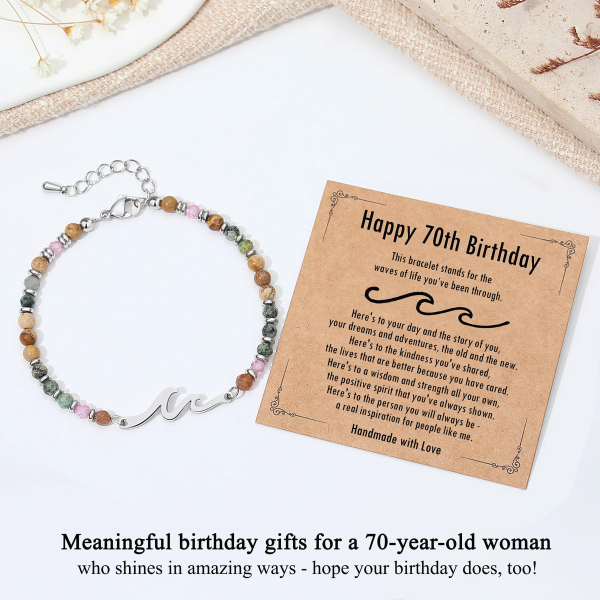 TONY & SANDY 70th Birthday Gifts for Women, Wave Bracelet for Women Jewelry, 70th Birthday Decorations for Her, Unique 70 Year Old Bday Gifts for Woman, Friend, Mom, Wife, Sister, Grandma