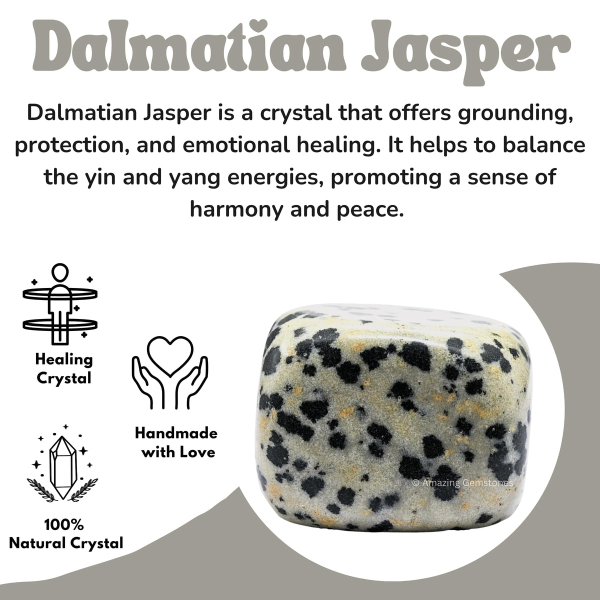 Amazing Gemstone Dalmatian Jasper Crystals and Healing Stones Tumbled - 1 oz Dalmatian Jasper Stone, Natural Healing Stones for Energy Balance, Stress Relief - Premium Polished Gems Rocks