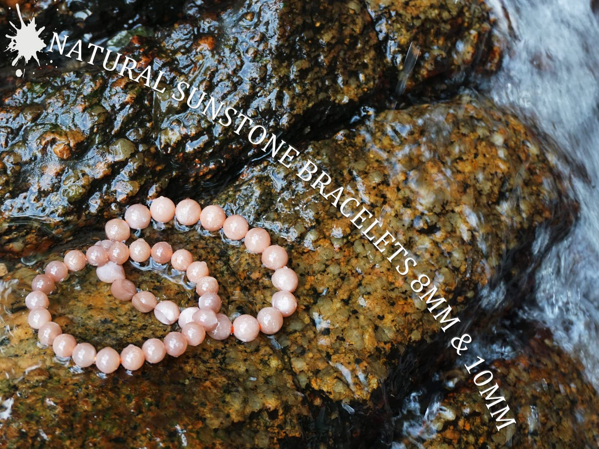 Sunstone Bracelets for Women Men: 8MM & 10MM | Natural Gemstones for Spiritual Ceremony & Ritual | Bring Wealth| Stretch Jewelry Stone of Romance Passion Drive Confidence