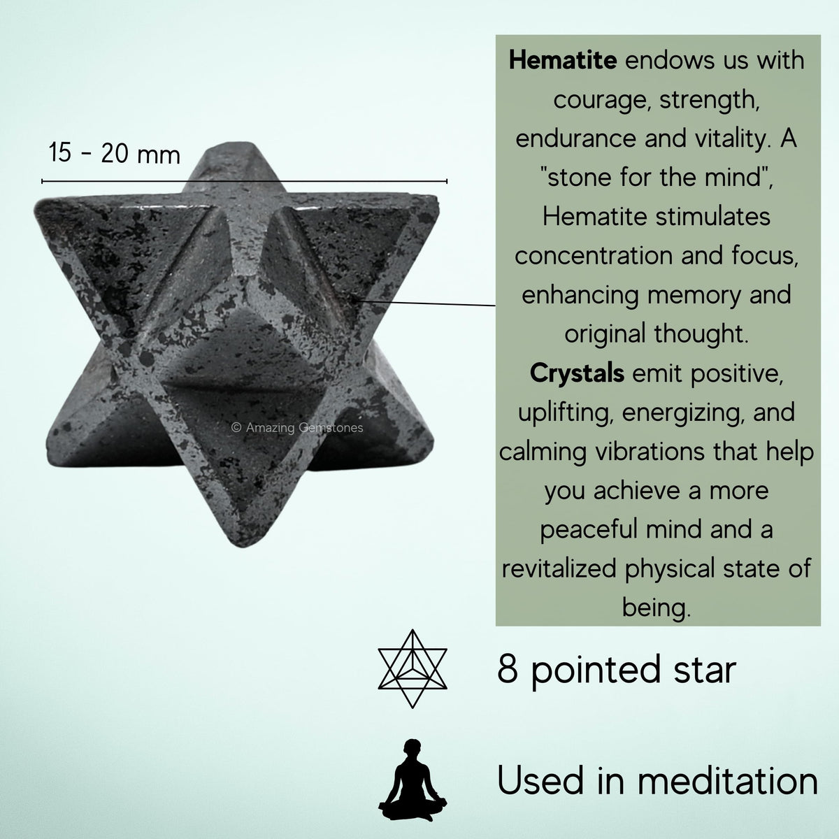 Amazing Gemstone Hematite Merkaba Crystal - 0.75 Inches Metaphysical Merkaba Star for Meditation - Energetic Tetrahedron Crystal and Healing Stones for Spiritual Growth and Healing (15-20mm)