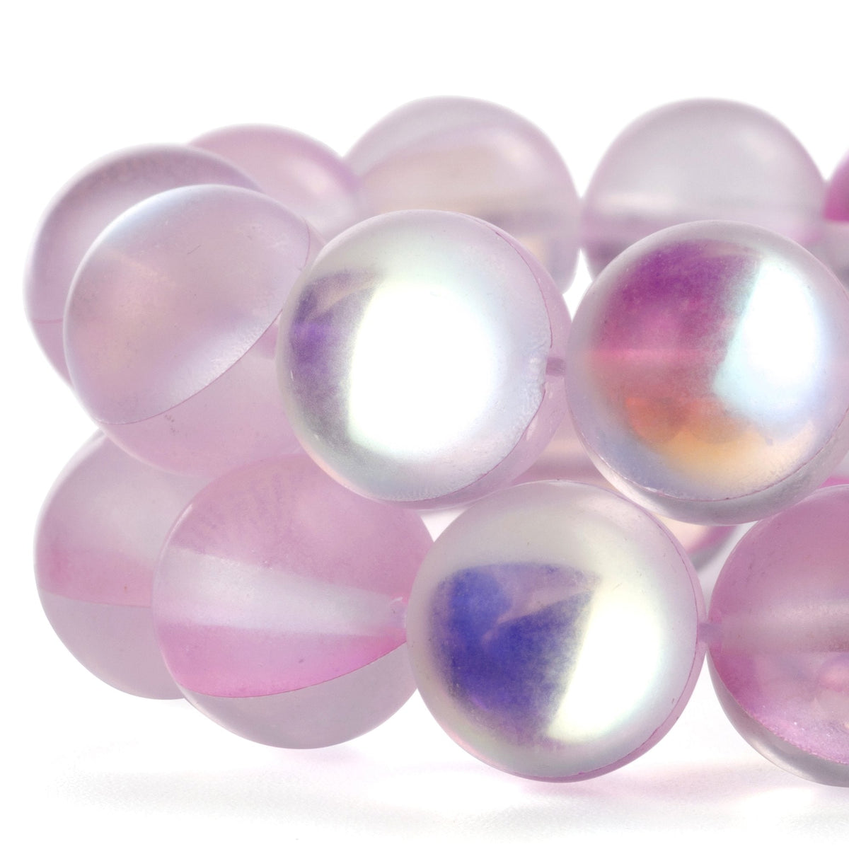 RUBYCA 8mm Round Moonstone Matte Crystal Glass Beads Aura for Jewelry Making Pink, 1 Strand