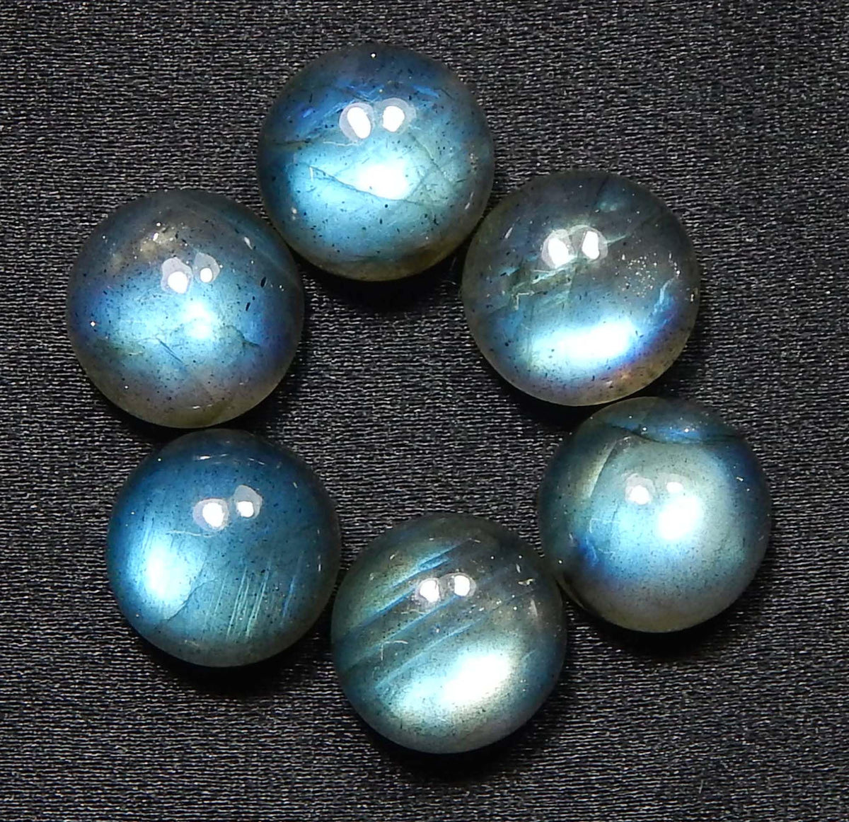 Myhealingworld 9 MM Round Blue Fire AAA Quality Natural Labradorite Calibrated Cabochon Loose Gemstone For Jewelry Making Loose Gemstone 6 pcs Box