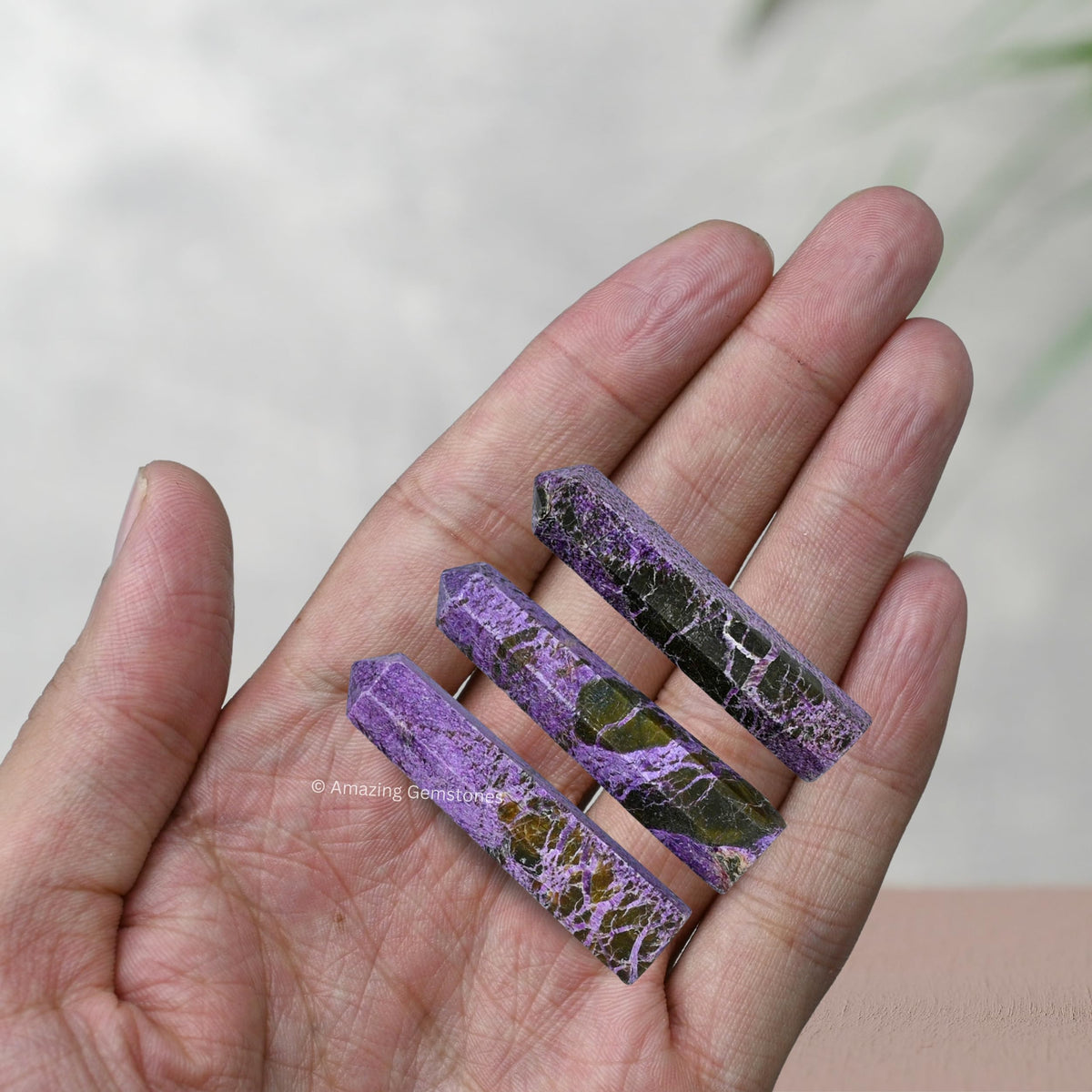 Amazing Gemstone Stichtite Crystal Points Bulk Healing Crystals and Stones - Pack of 3 Single Terminated Healing Wand Point Bulk Crystals for Crafts, Crystal Grid, DIY Work