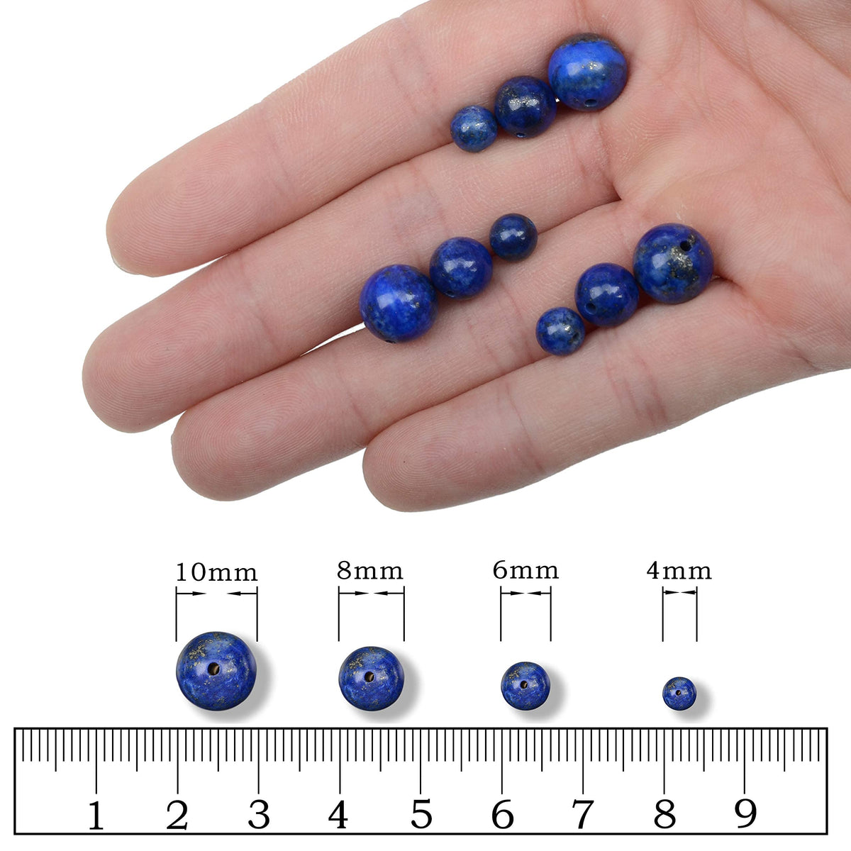 AD Beads Natural Gemstone Round Loose Beads 15" for Bracelet Necklace Earrings Jwelery Making Crafts DIY (10mm, Blue Lapis)