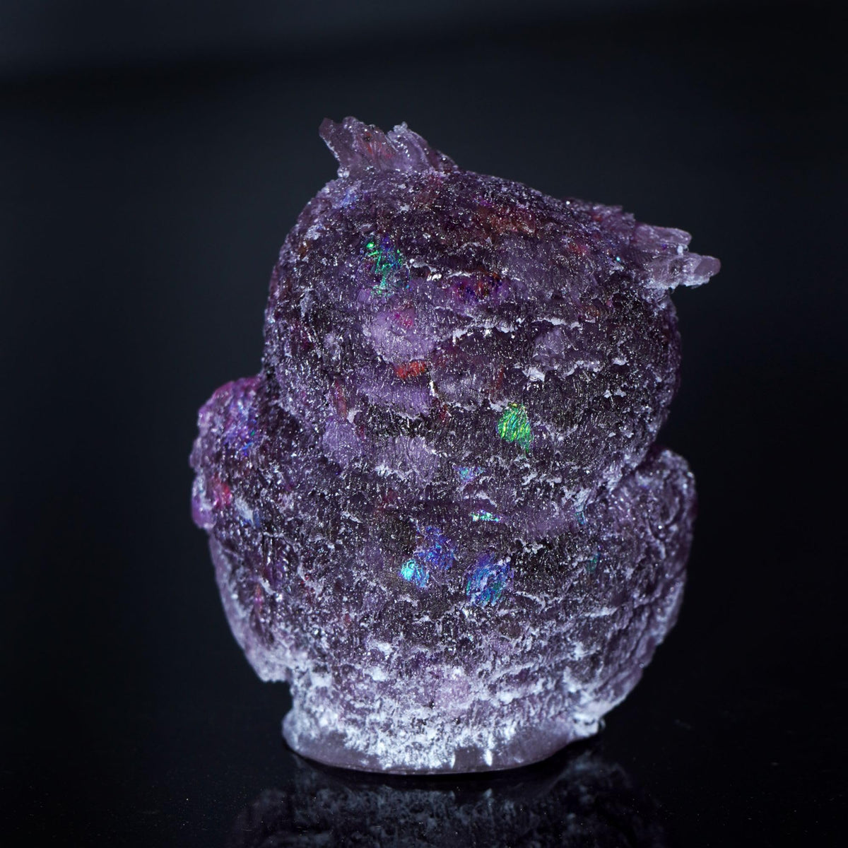 OwMell Owl Statue Tumbled Stone Gemstone Owl Figurine Home Decor Shelf Decor 2.5" - Amethyst