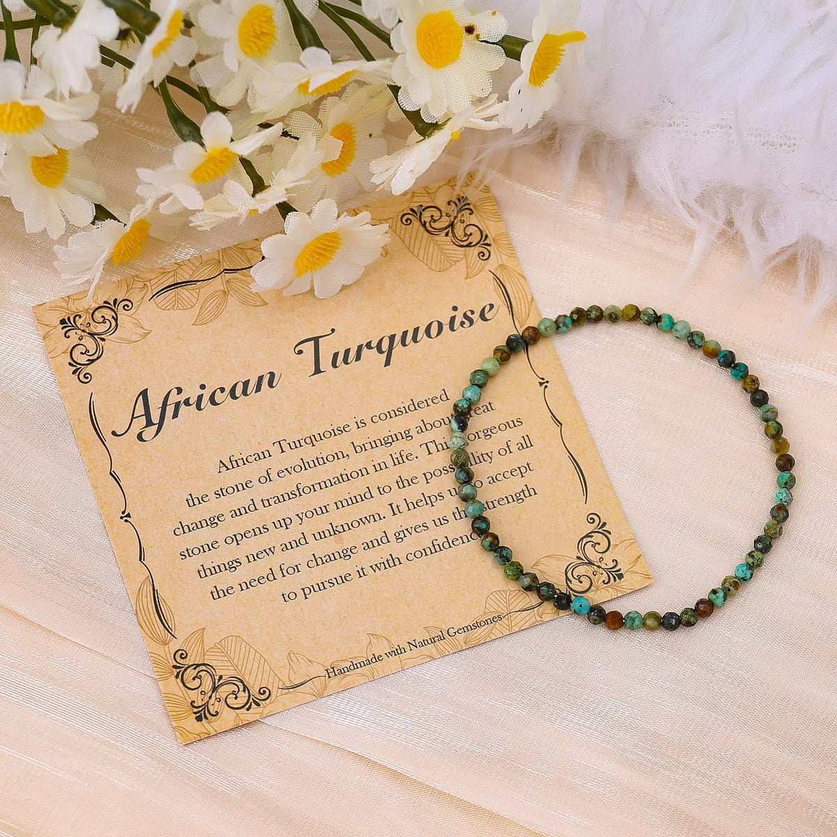 BONNY BOXX Natural Genuine Gemstone Faceted Round Beads Bracelets, 3mm Adjustable Stretchy Tiny Faceted African Turquoise Bracelet, Healing Crystal Reiki Chakra Dainty Jewelry Fashion Gifts