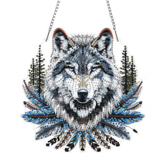 DOMROM Diamond Art Hanging Kits for Adults, Wolf Special Shaped Diamond Painting, Gem Art Suncatchers Ornament, Rhinestone Decor for Home Garden Window Wall Decor