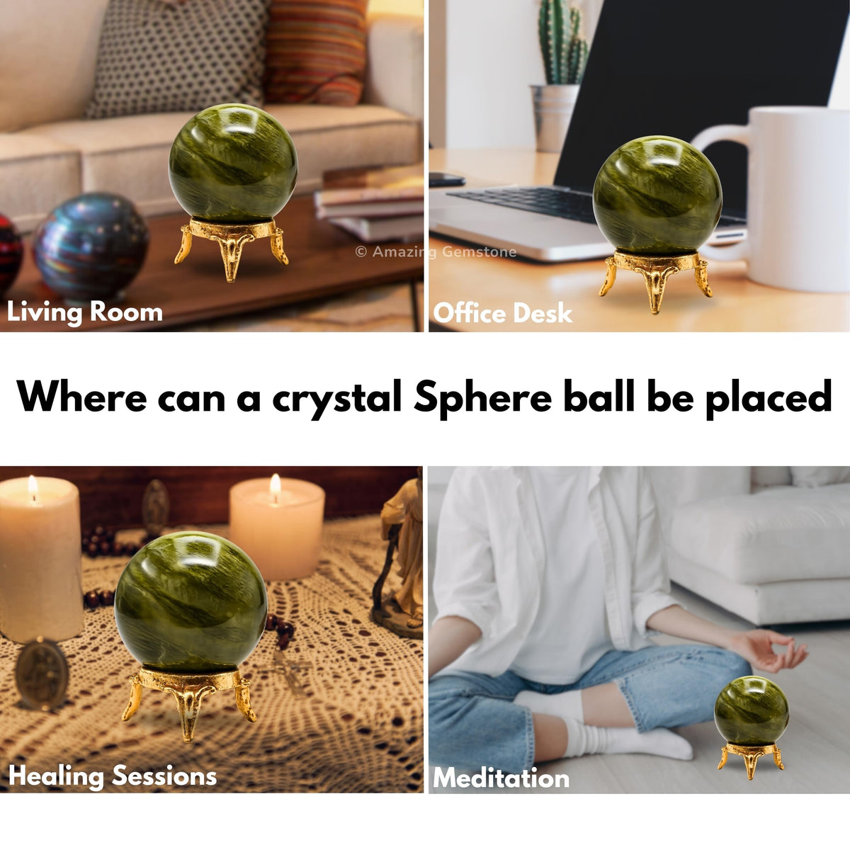 Amazing Gemstone Vesuvianite Crystal Ball with Stand - 2 Inches Crystal Sphere Meditation Balls for Witchcraft and Decorative Balls