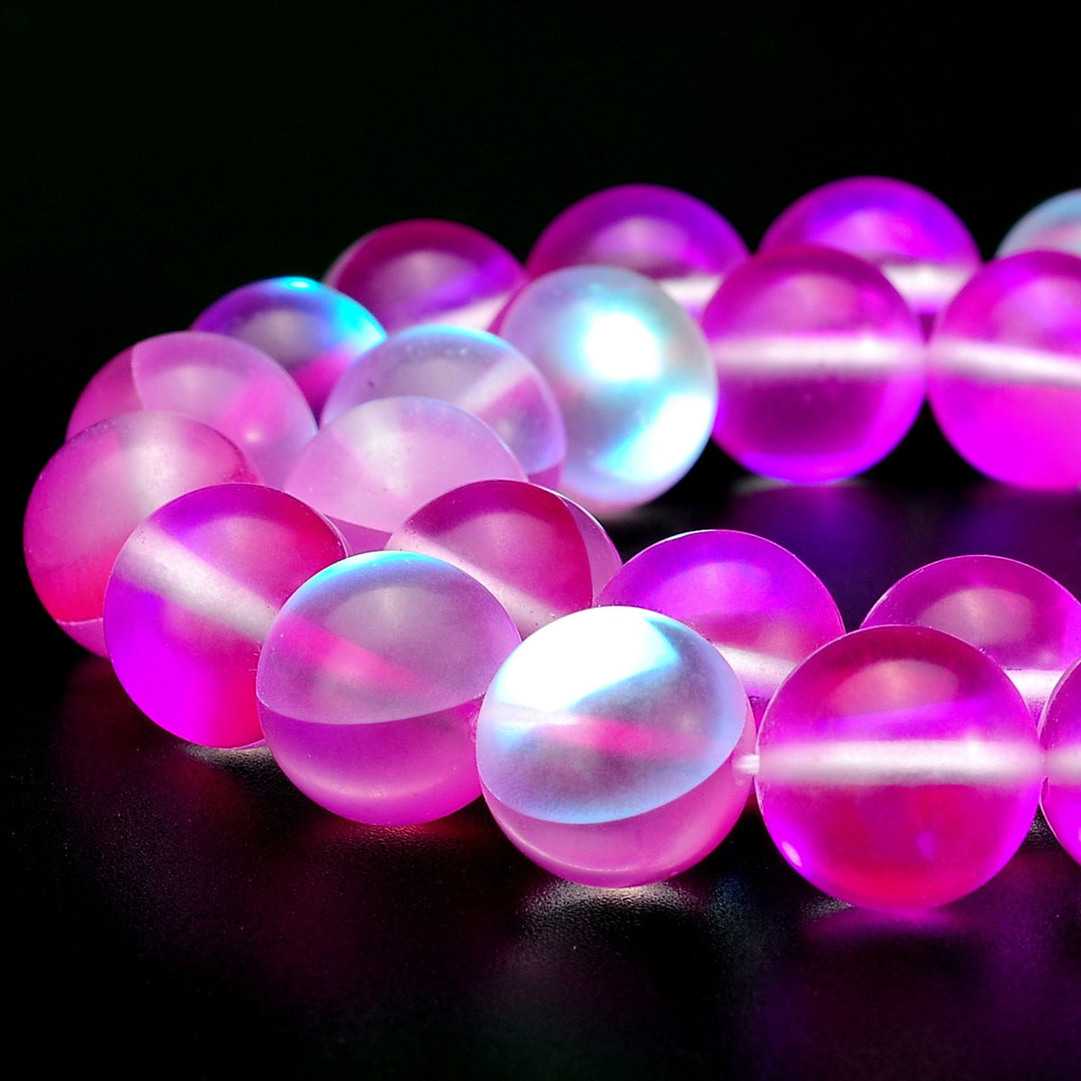 RUBYCA 6mm Round Moonstone Matte Crystal Glass Beads Aura for Jewelry Making Pink, 1 Strand