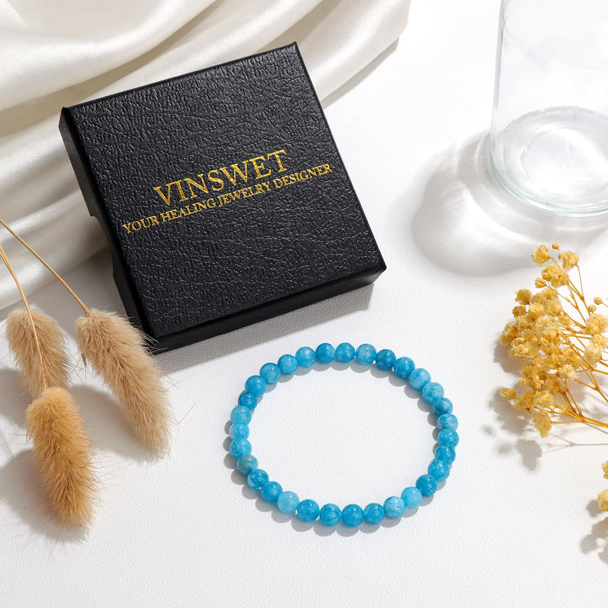 Vinswet Healing Crystal Bracelets for Women Men 6mm Apatite Natural Stone Beaded Stretch Bracelet Handmade Gemstone Reiki Spiritual Jewelry Gifts