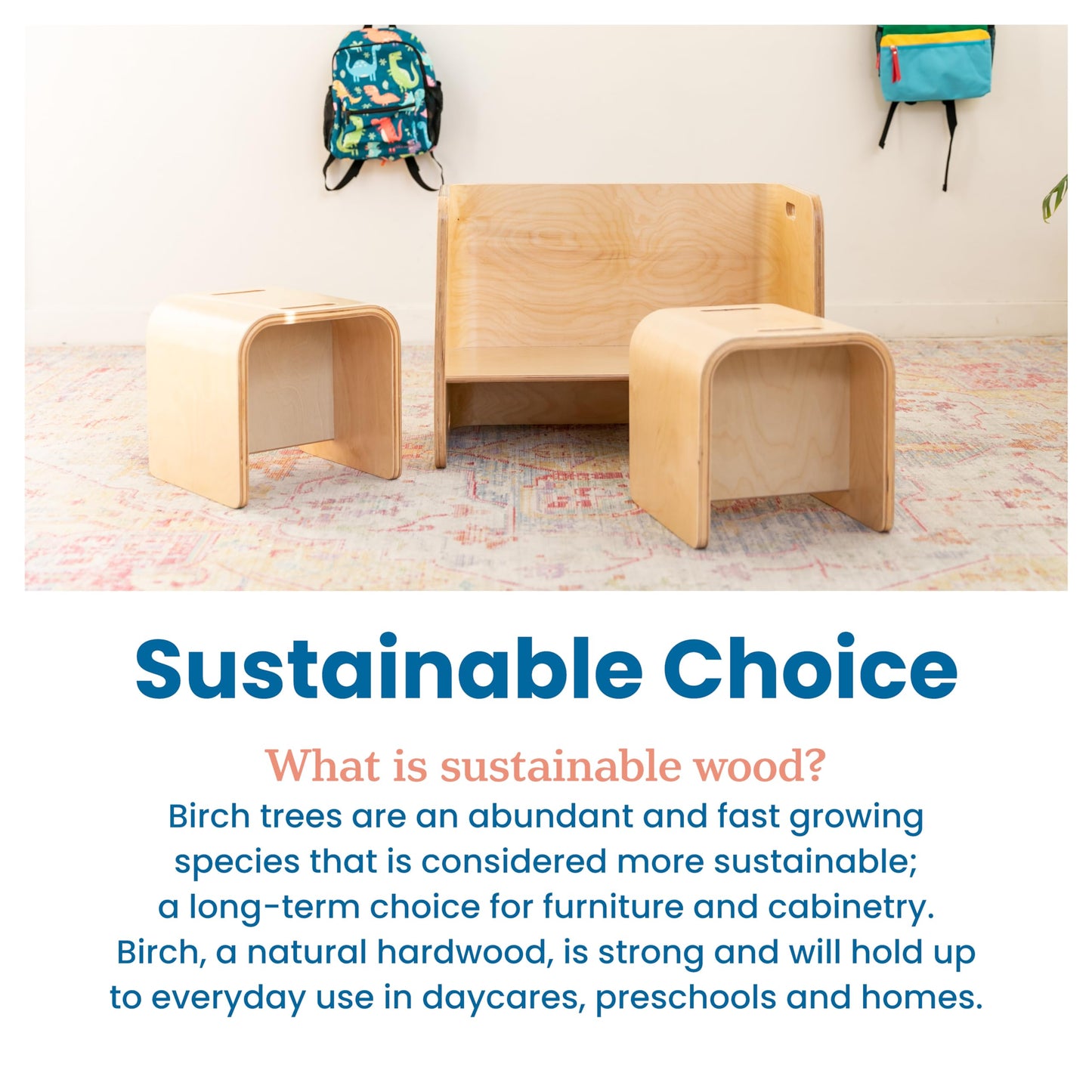 ECR4Kids Premium Bentwood Multipurpose Table and Chair Set, Kids Furniture, Natural, 3-Piece