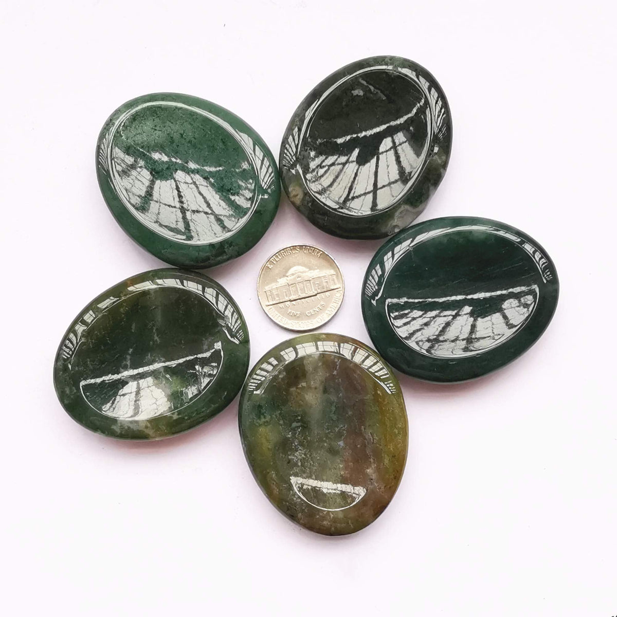 Bacatgem Moss Agate Water Drop Chakra Thumb Worry Stone,Stress Relax Healing Reiki Crystal Pocket Palm Stones