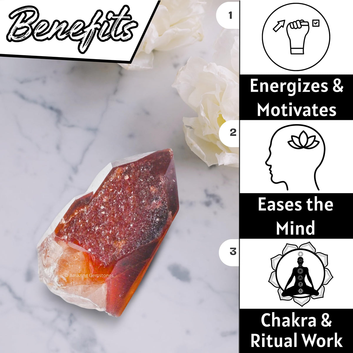 Amazing Gemstone Red Hematoid Quartz Crystals and Healing Stones Mineral Specimen - Premium Semi Precious Gem Stones for Spiritual Growth - Healing Crystals Geode Cluster Point for Meditation