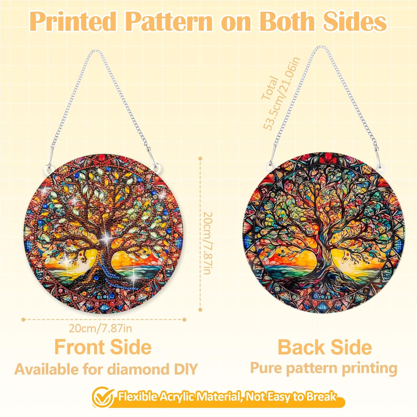 Diamond Art Hanging Kit for Adult, Painting Hanging Ornament Kit, Special Shaped Rhinestone,DIY Acrylic 5D Diamond Art Window Pendants Home Garden Wall Kits Hanging,Double Sided (Lifetree)