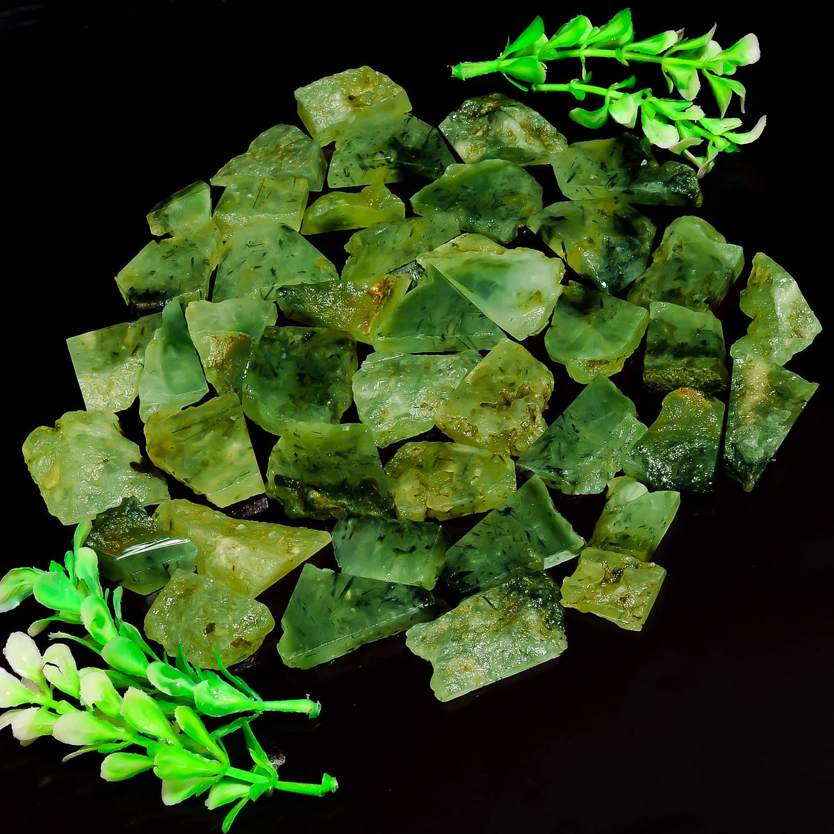 Natural Prehnite Raw Slice Gemstone- Healing Crystals for DIY Jewelry Making -Loose Natural Cabochon -Perfect for Crafting Unique Jewelry Designs (5 pcs, 25-35 mm)