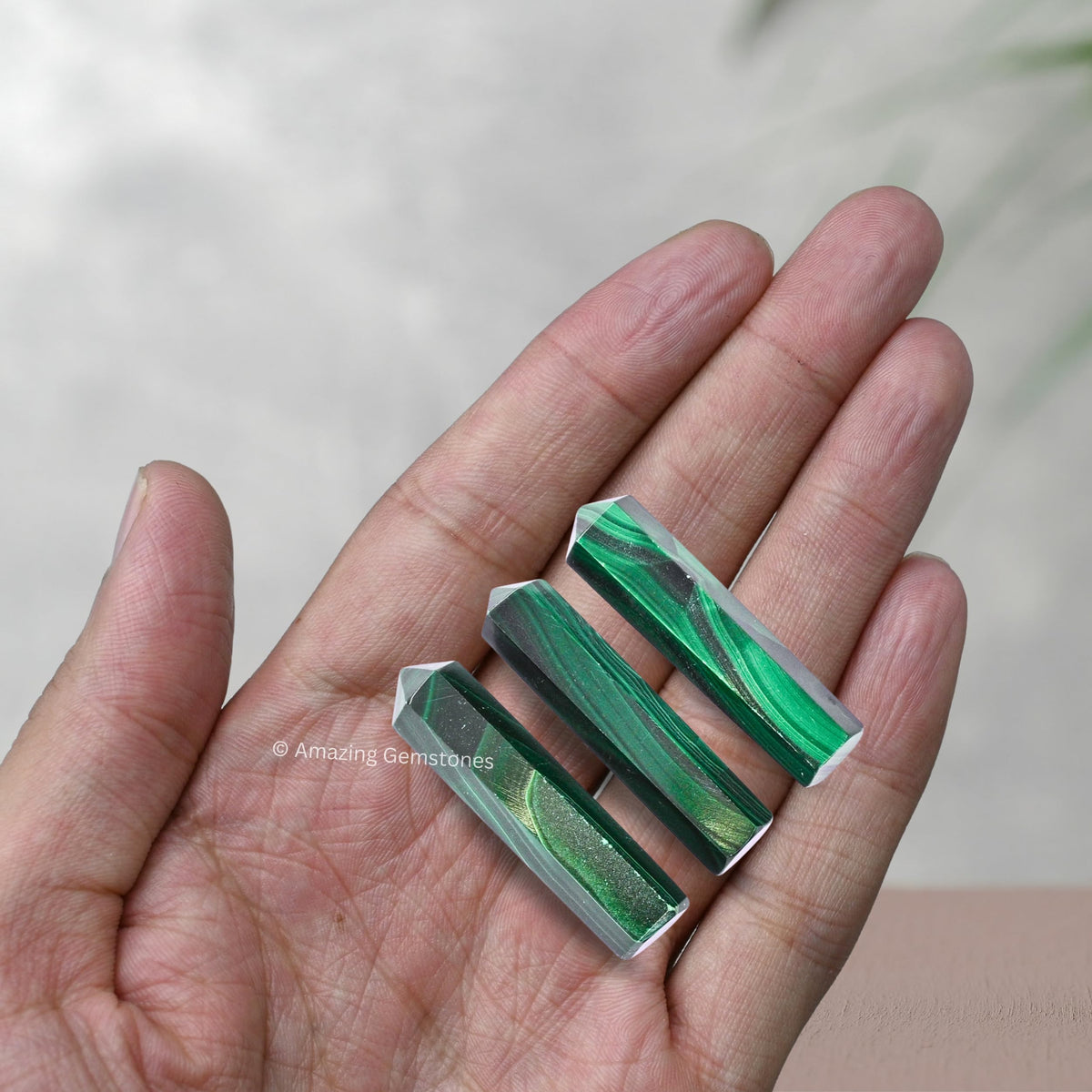 Amazing Gemstone Malachite Crystal Points Bulk Healing Crystals&Stones - Pack of 3 Single Terminated Healing W& Point Bulk Crystals for Crafts, Crystal Grid, DIY Work - Premium Crystals