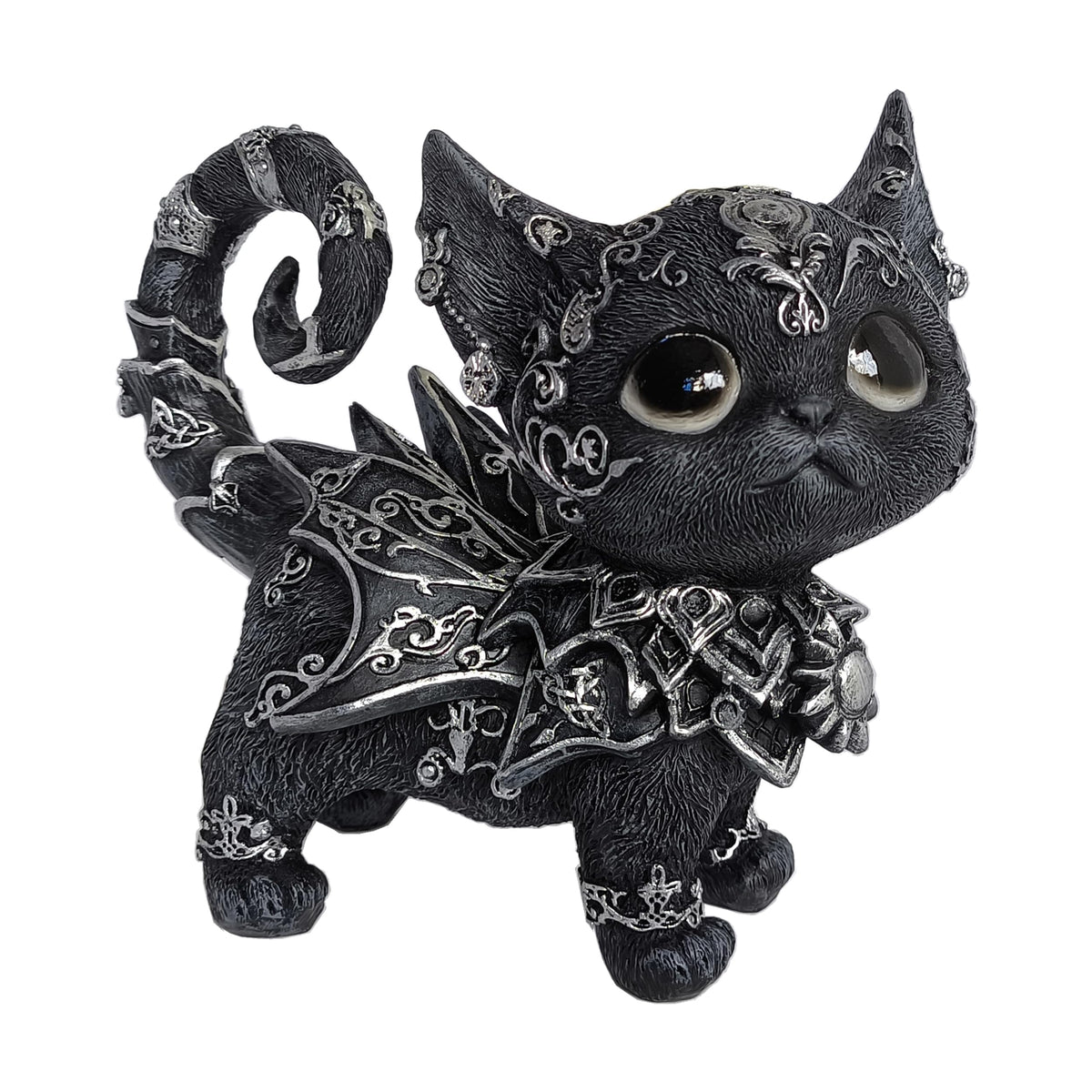 SACOJUCHY Mystical Black Cat Statue Elegant Silver Accented Kitten Sculpture Intricate Gothic Home Decor Enchanting Figurine for Cat Lovers, Witchy Aesthetic, & Unique Gifts